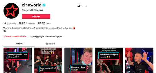 Cineworld launches TikTok channel