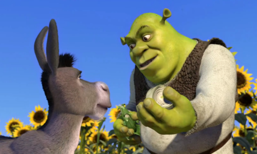 Shrek and Donkey in the first film in the franchise as Shrek explains how 'ogres are like onions' because 'onions have layers'.